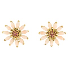 Pink Coral Rubies 14 Karat Yellow Gold Stud Earrings