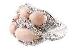 Pink Coral  Drops, Diamonds, White Gold Ring
