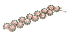Pink Coral, Emeralds, Diamonds, 18 Karat Rose Gold Bracelet