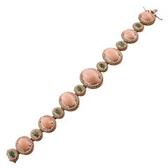 Pink Corals, Emeralds, White Diamonds, White Rose Gold Bracelet