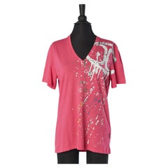 Maglietta in jersey di cotone rosa con stampa a schizzi Just Cavalli