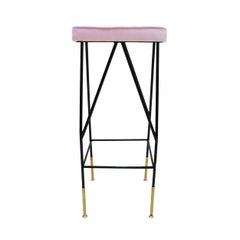 Italienische Hocker aus rosa Baumwollsamt und schwarz lackiertem Metall