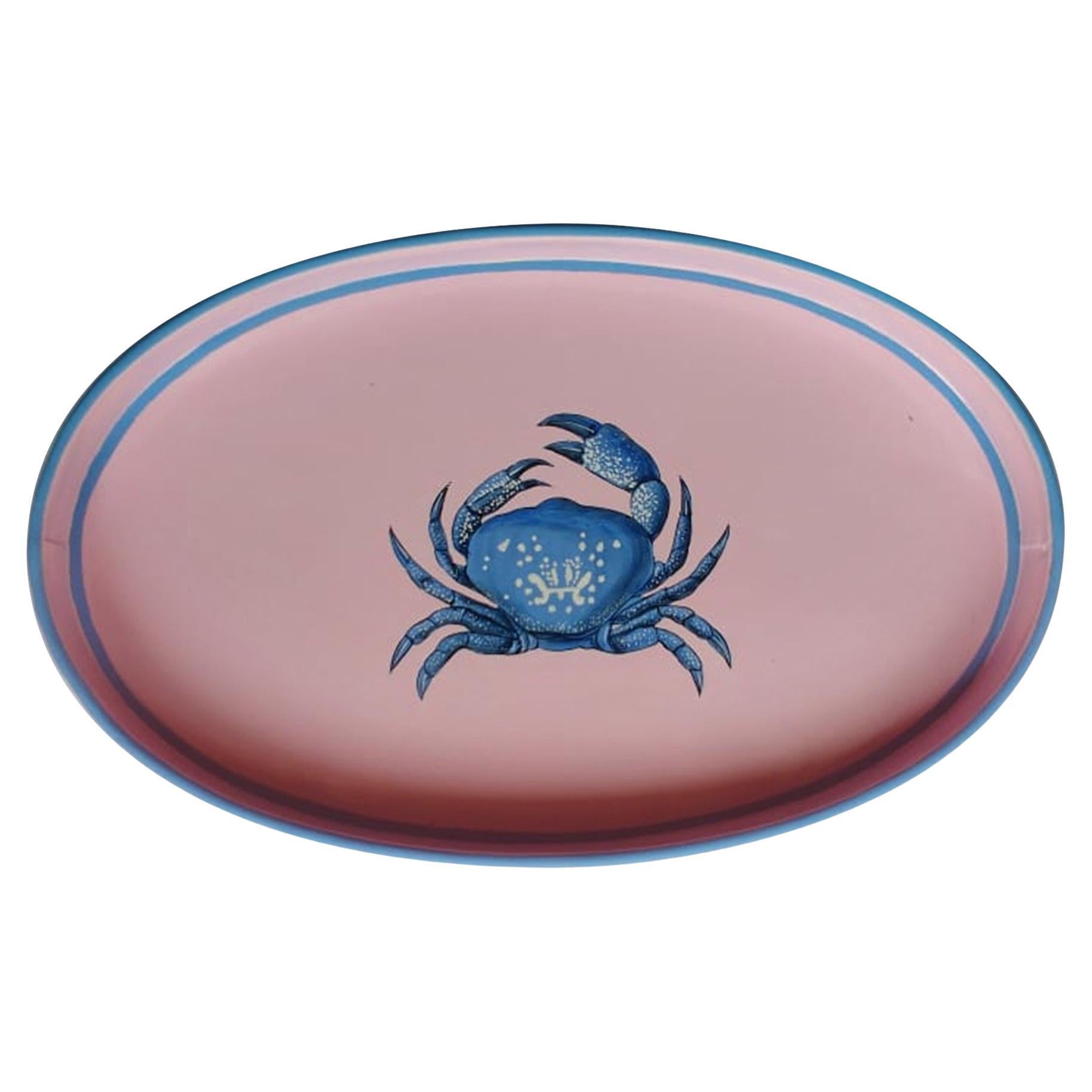 Pink Crab  Handpainted Iron Tray For Sale