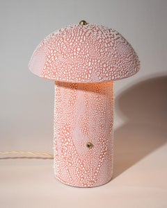 Pink Crackle Mushroom Table Lamp in Ceramic Organic Shape by Streicher Goods