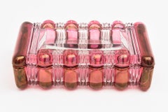 Pink Cranberry and Clear Beveled Rectangular Glass Box Vintage