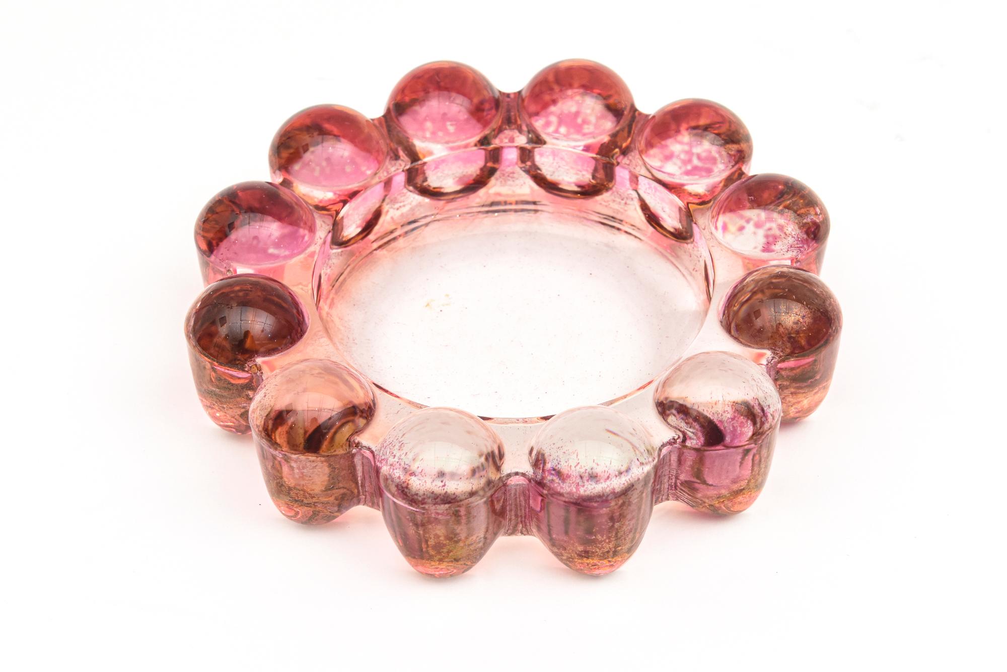 Pink, Cranberry, Clear Sommerso Bubble Small Ring Bowl Vintage 3