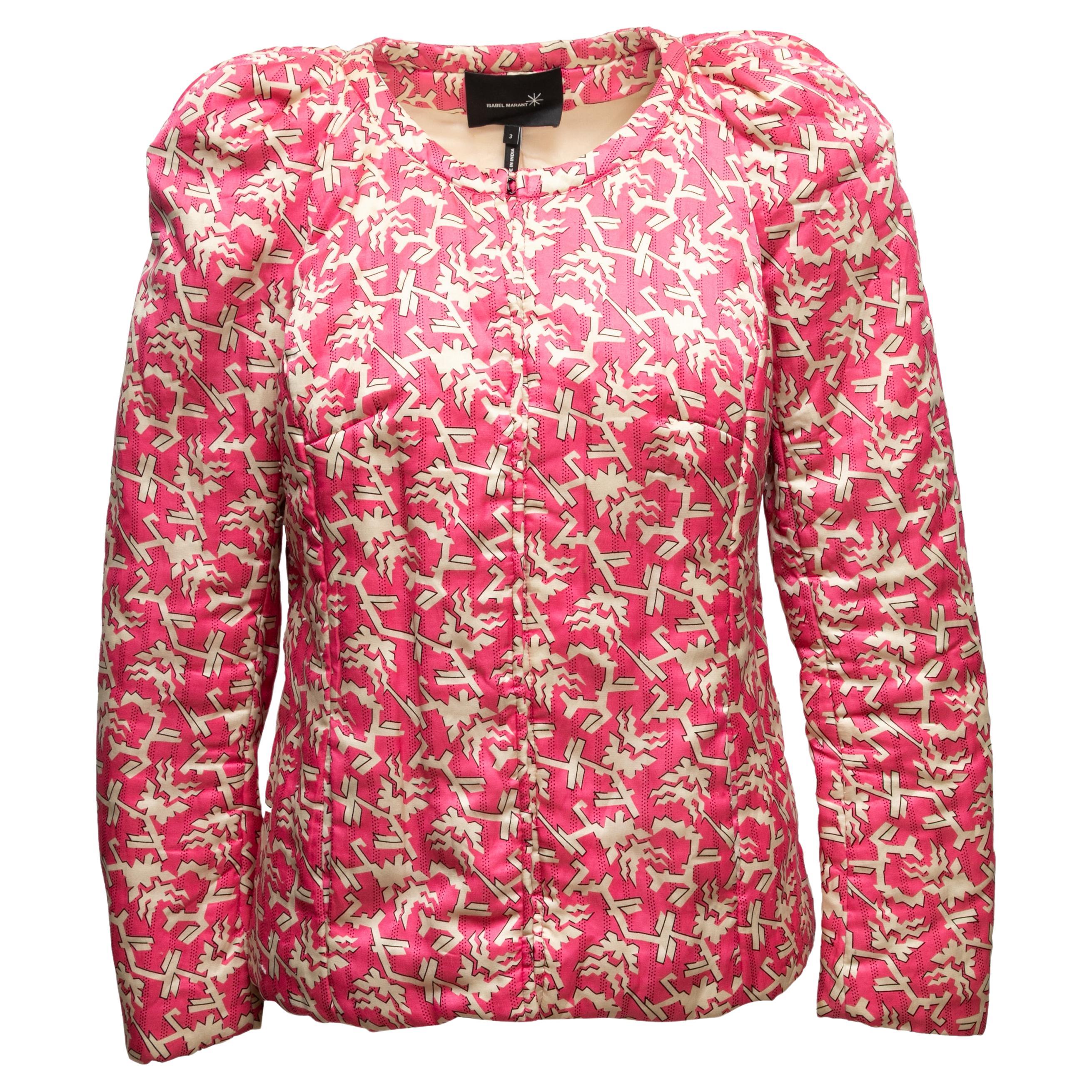 Pink & Cream Isabel Marant Silk-Blend Printed Jacket Size 3 For Sale