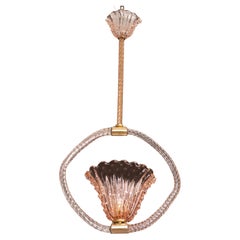 Pink Crown Art Deco Barovier e Toso Chandelier, "Bullicante" Glass Murano, 1940s
