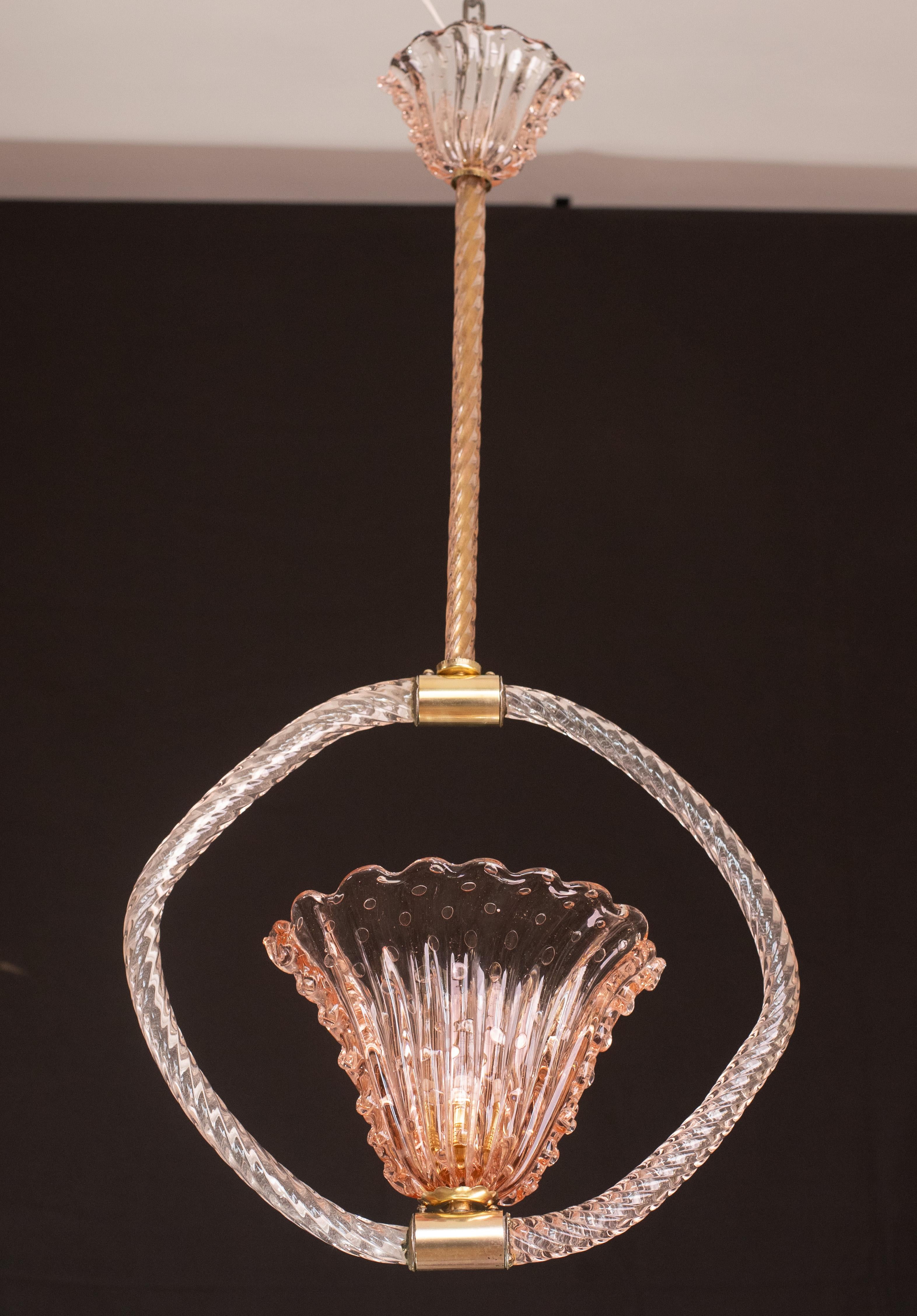 European Pink Crown Art Deco Barovier e Toso Chandelier, 
