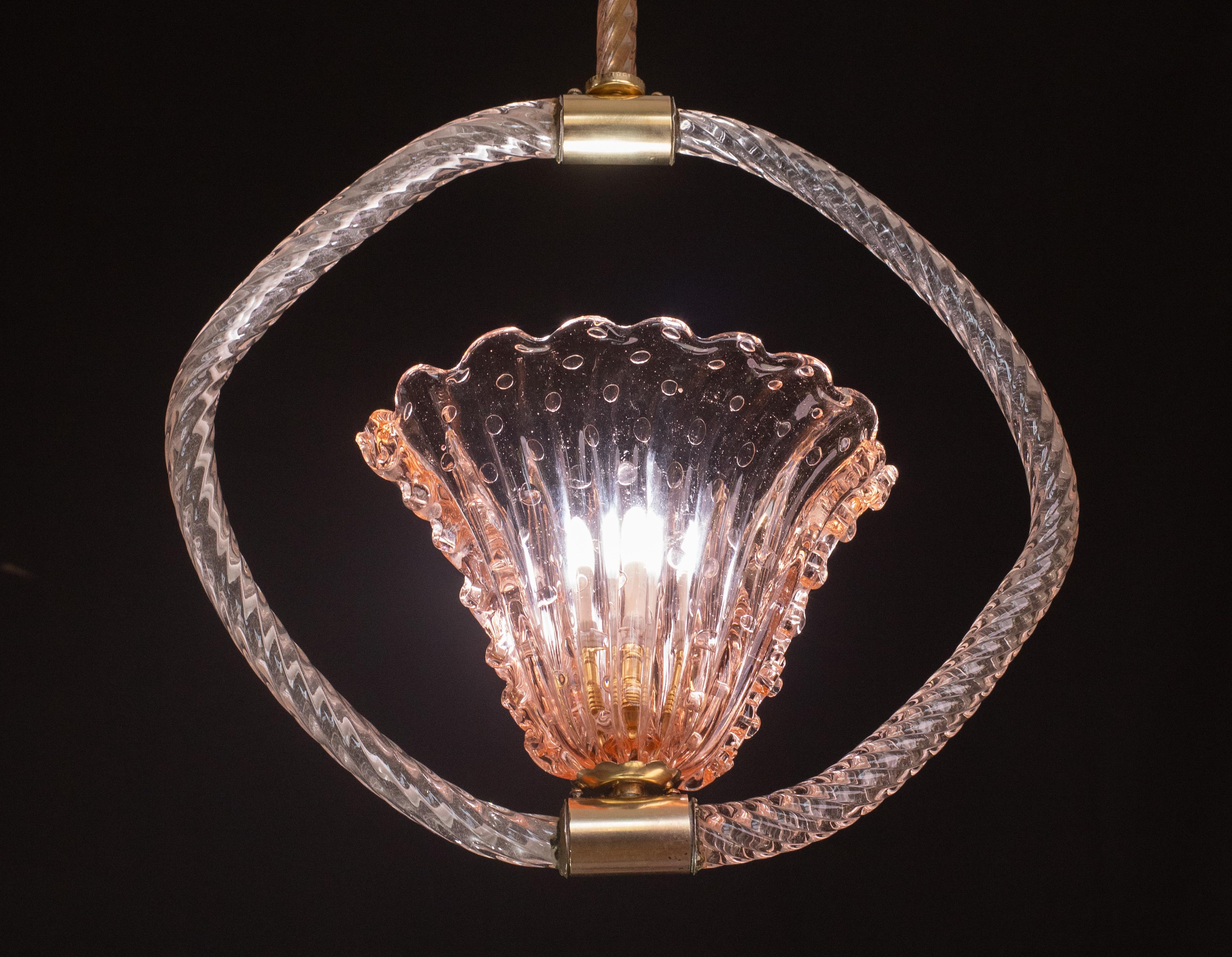 Mid-20th Century Pink Crown Art Deco Barovier e Toso Chandelier, 