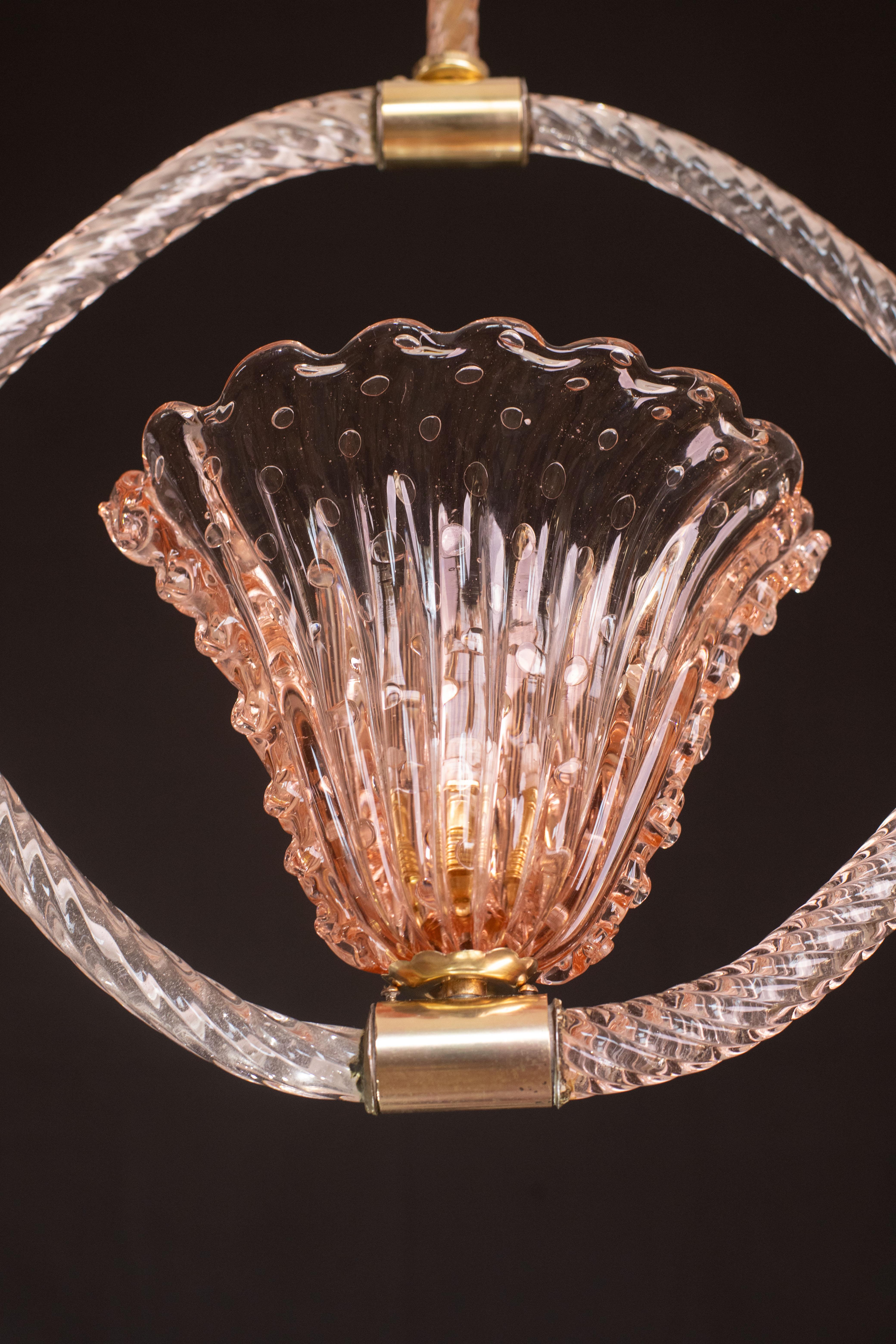Murano Glass Pink Crown Art Deco Barovier e Toso Chandelier, 
