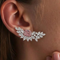 Pink Crystal Diamond 14K (18K Custom) Gold Blatt Tropfen Ohrringe