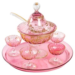 Antique Pink Crystal Dinner Service, 19th Century