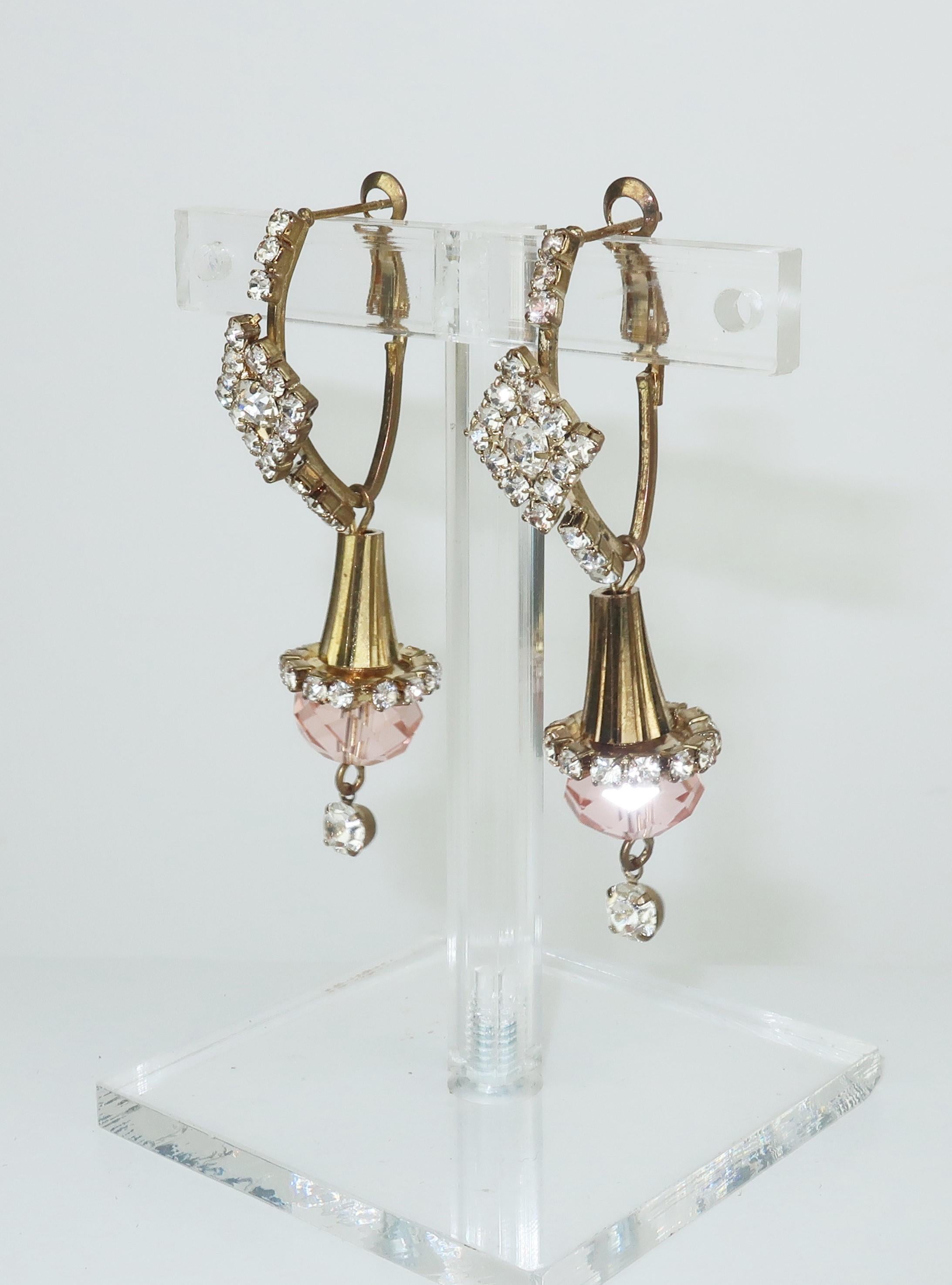 Belle Époque Pink Crystal & Rhinestone Drop Earrings