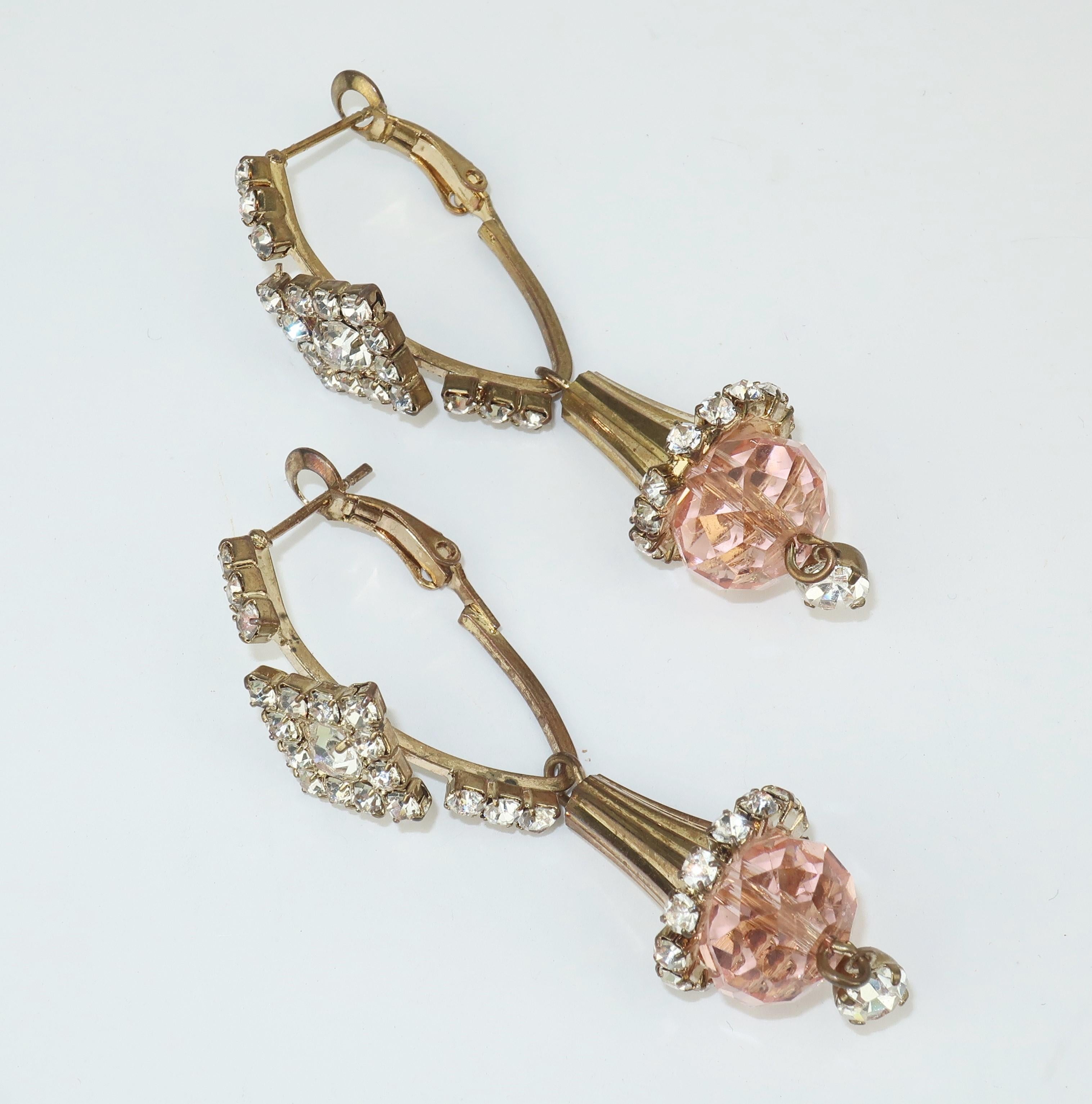 Pink Crystal & Rhinestone Drop Earrings 1