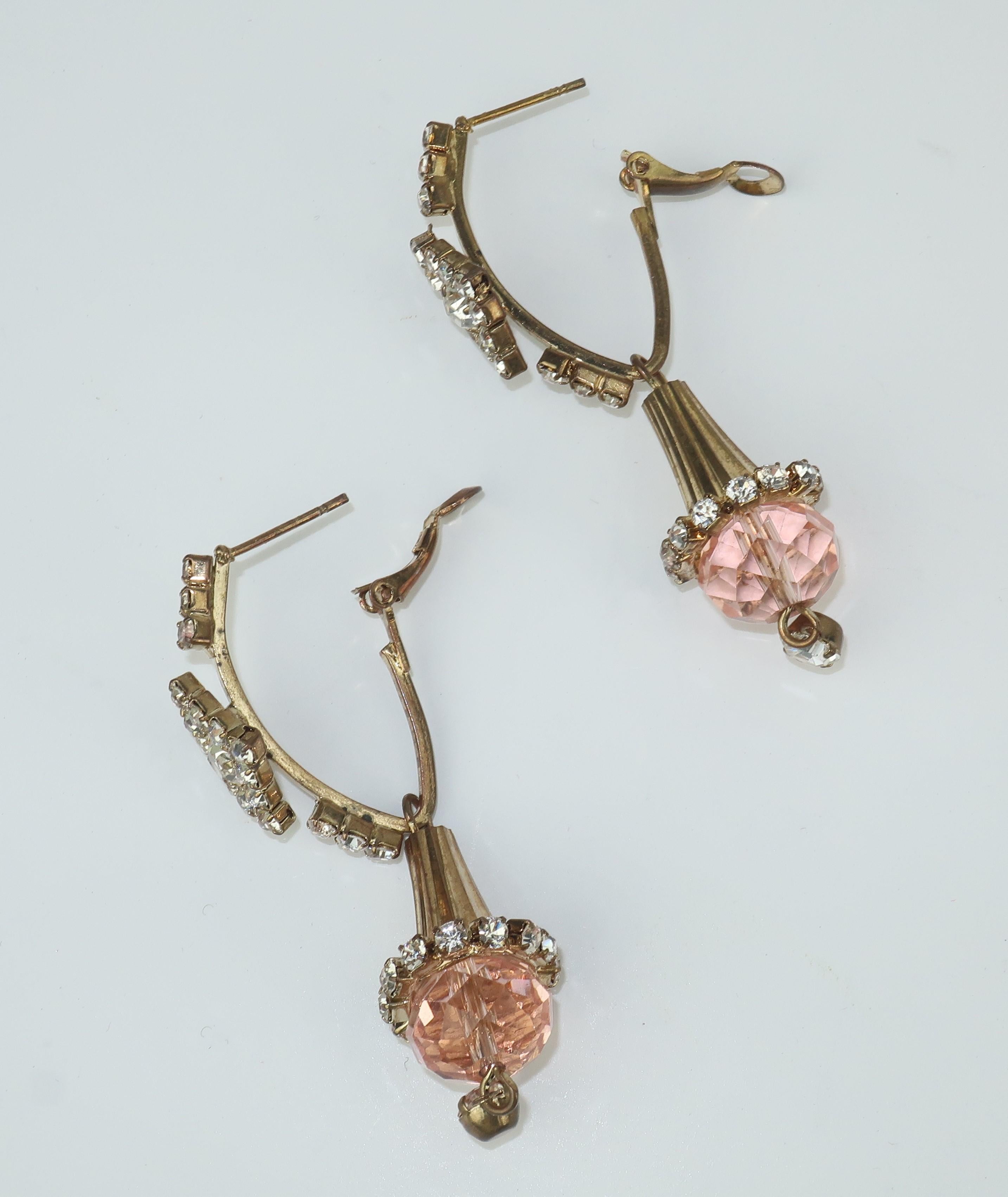 Pink Crystal & Rhinestone Drop Earrings 2