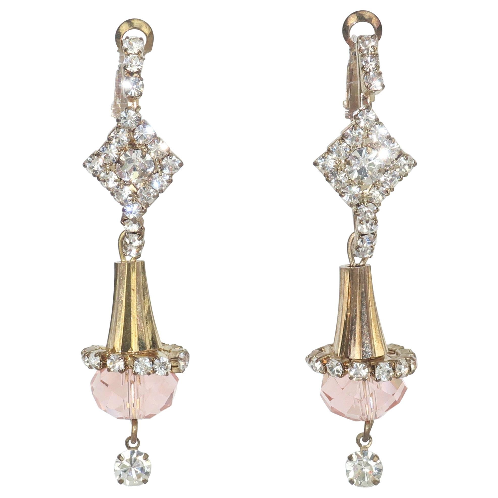 Pink Crystal & Rhinestone Drop Earrings