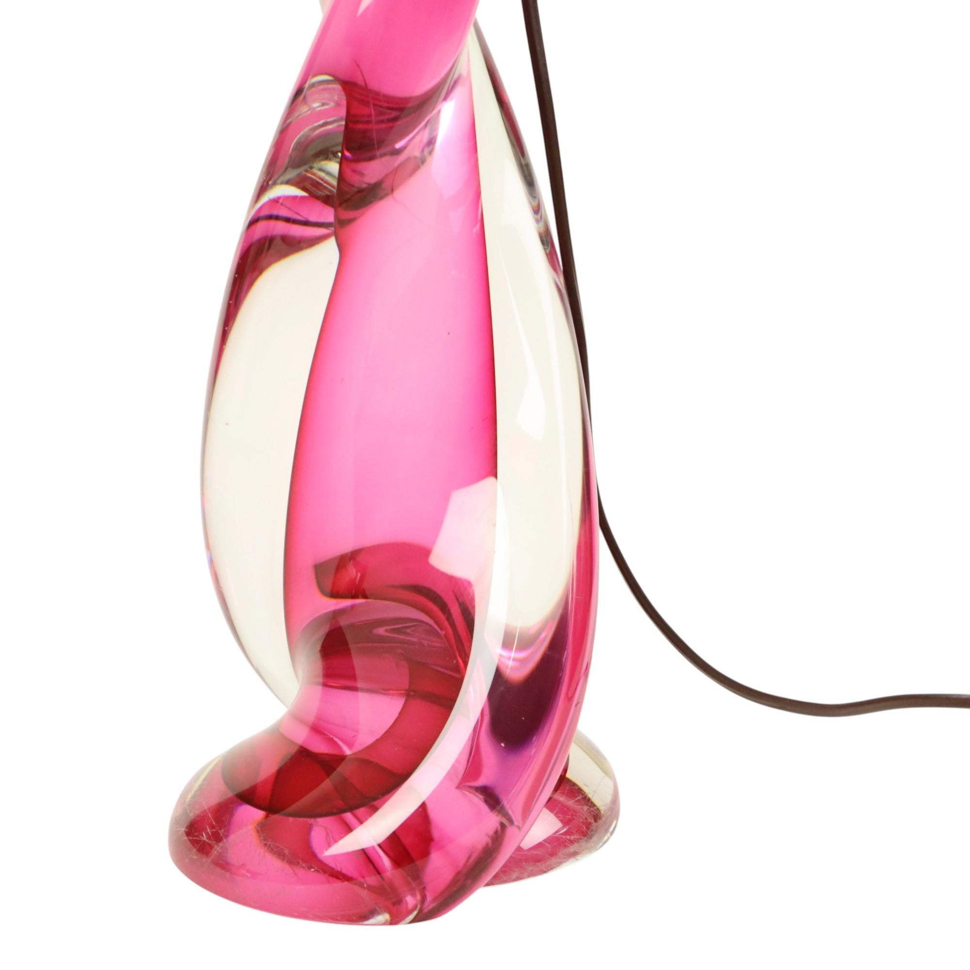 Lampe à poser en cristal rose Val Saint Lambert Swirl Sixties en vente 5