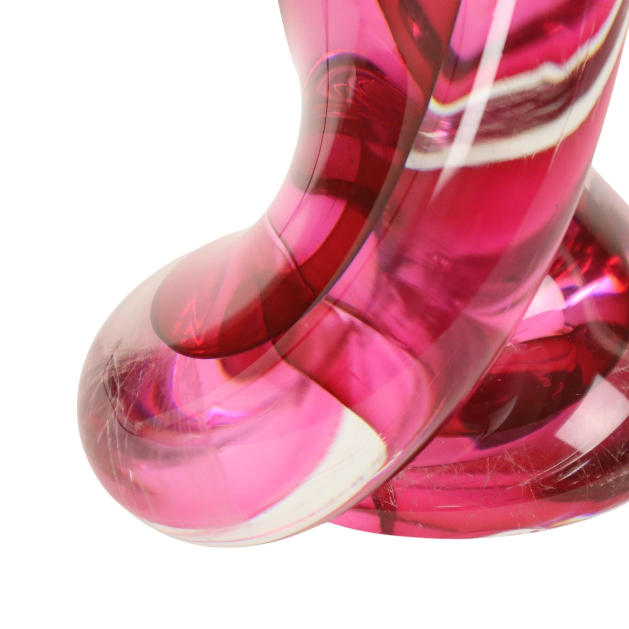 Lampe à poser en cristal rose Val Saint Lambert Swirl Sixties en vente 1
