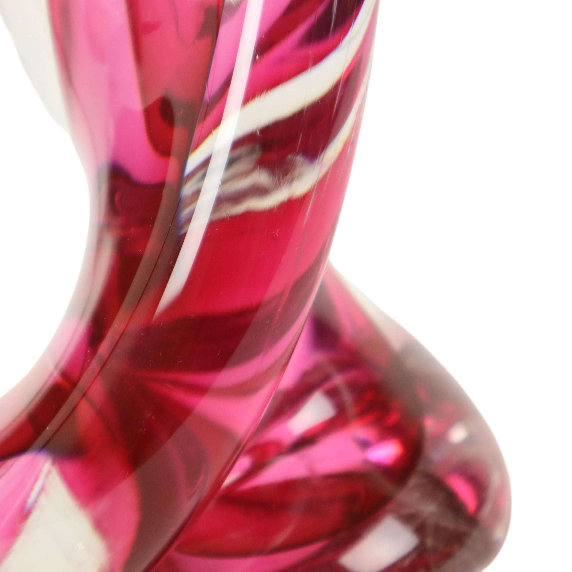 Lampe à poser en cristal rose Val Saint Lambert Swirl Sixties en vente 2