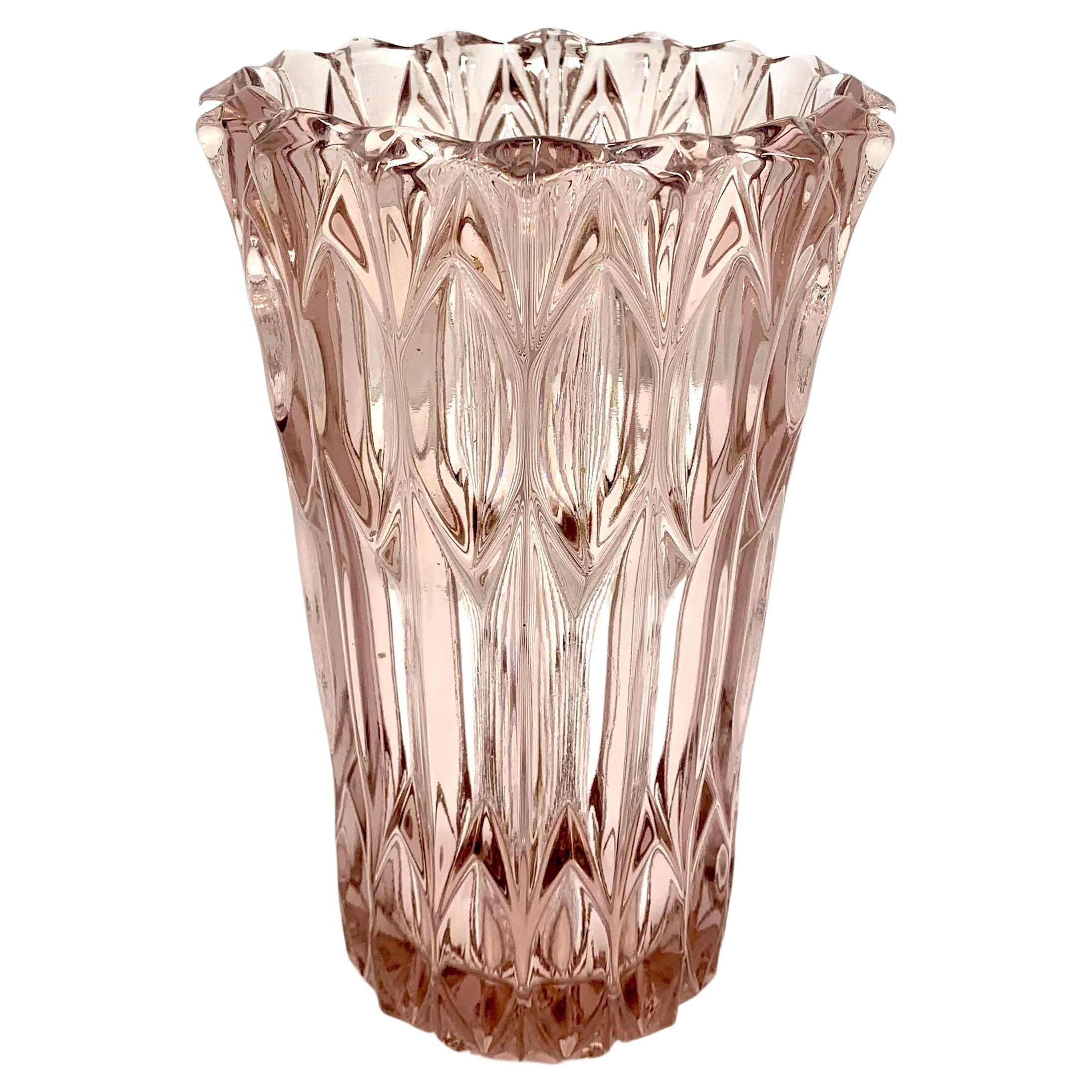 Pink Crystal Vase, Czech Republic, 1950s