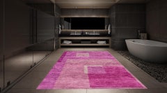 Rosa kubistischer Seidenteppich von Djoharian Design Moderne zeitgenössische Kunst