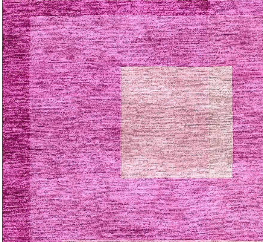 Hand-Knotted Pink Cubism Refracted Silk Rug by Djoharian Design Modern Contemporary Art For Sale