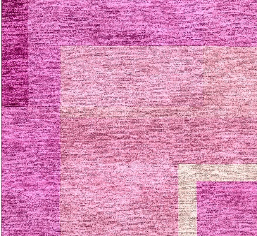 Pink Cubism Refracted Silk Rug by Djoharian Design Modern Contemporary Art For Sale 1