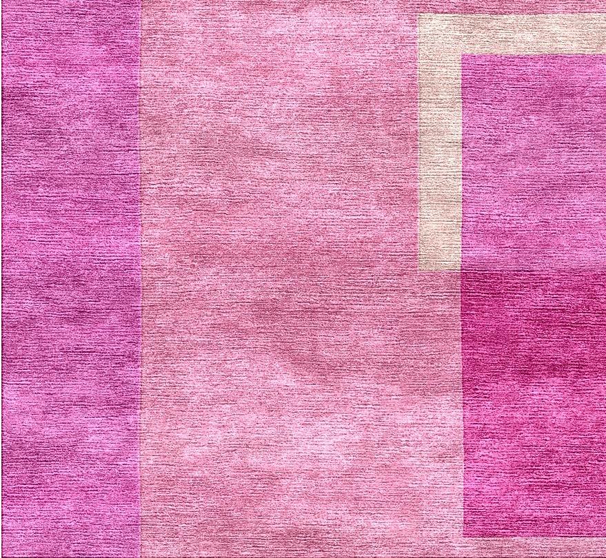 Pink Cubism Refracted Silk Rug by Djoharian Design Modern Contemporary Art For Sale 3