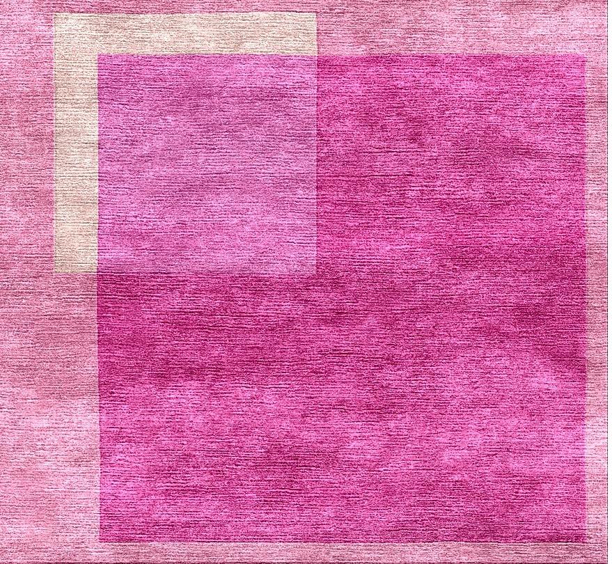 Pink Cubism Refracted Silk Rug by Djoharian Design Modern Contemporary Art For Sale 4