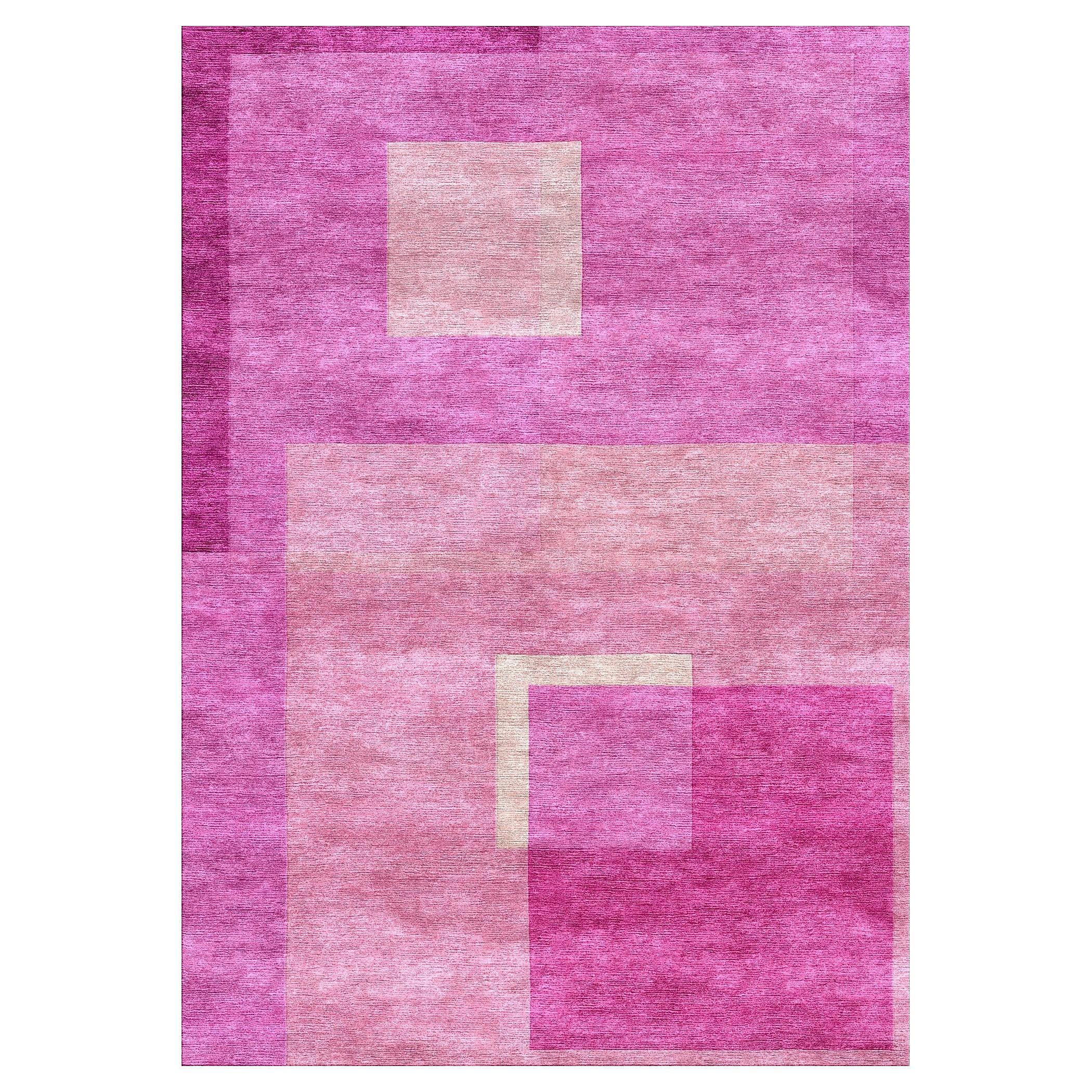 Rosa kubistischer Seidenteppich von Djoharian Design Moderne zeitgenössische Kunst im Angebot