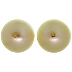 Pink Cultured Pearl Yellow Gold Stud Earrings