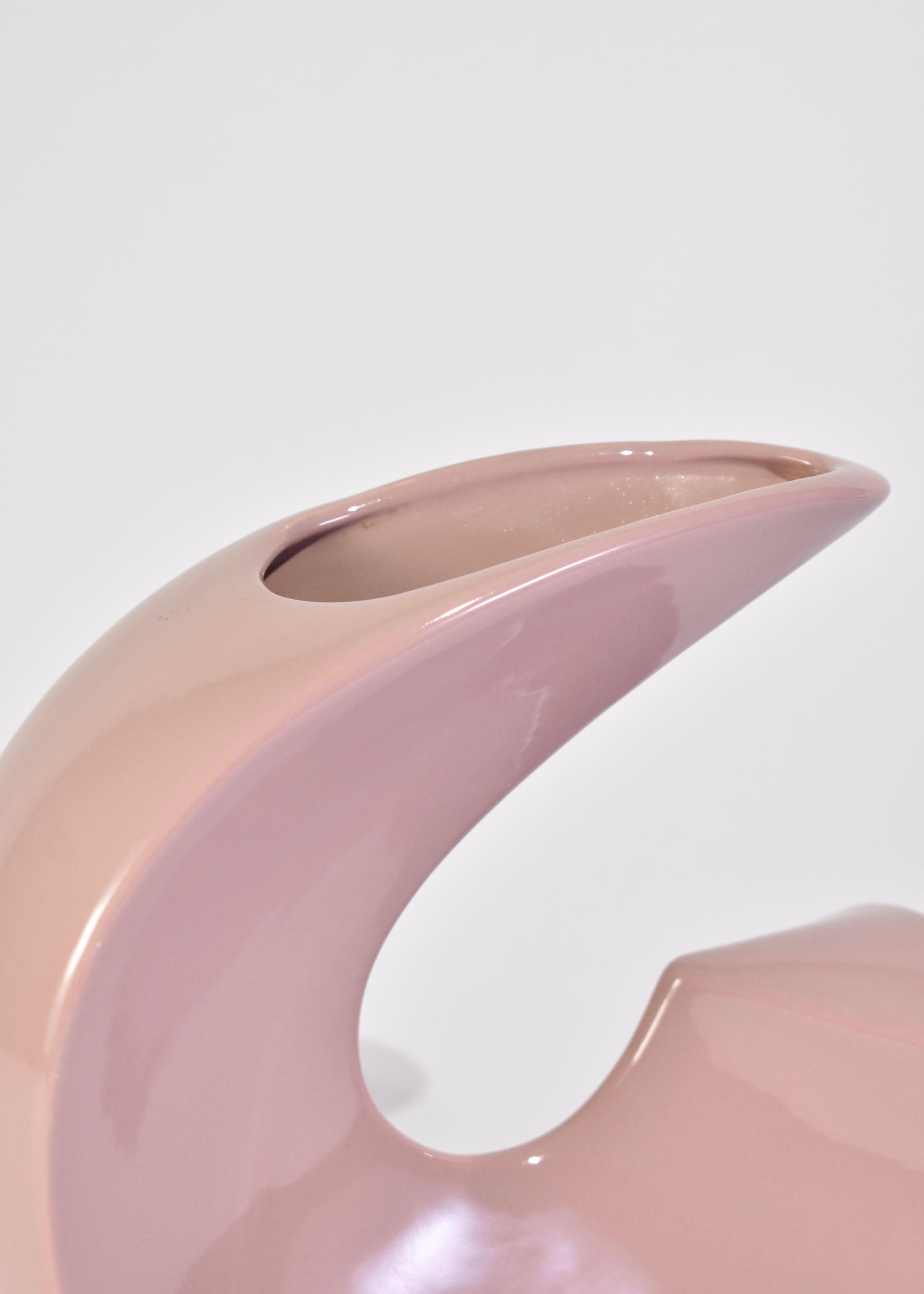 Glazed Pink Curved Vase For Sale