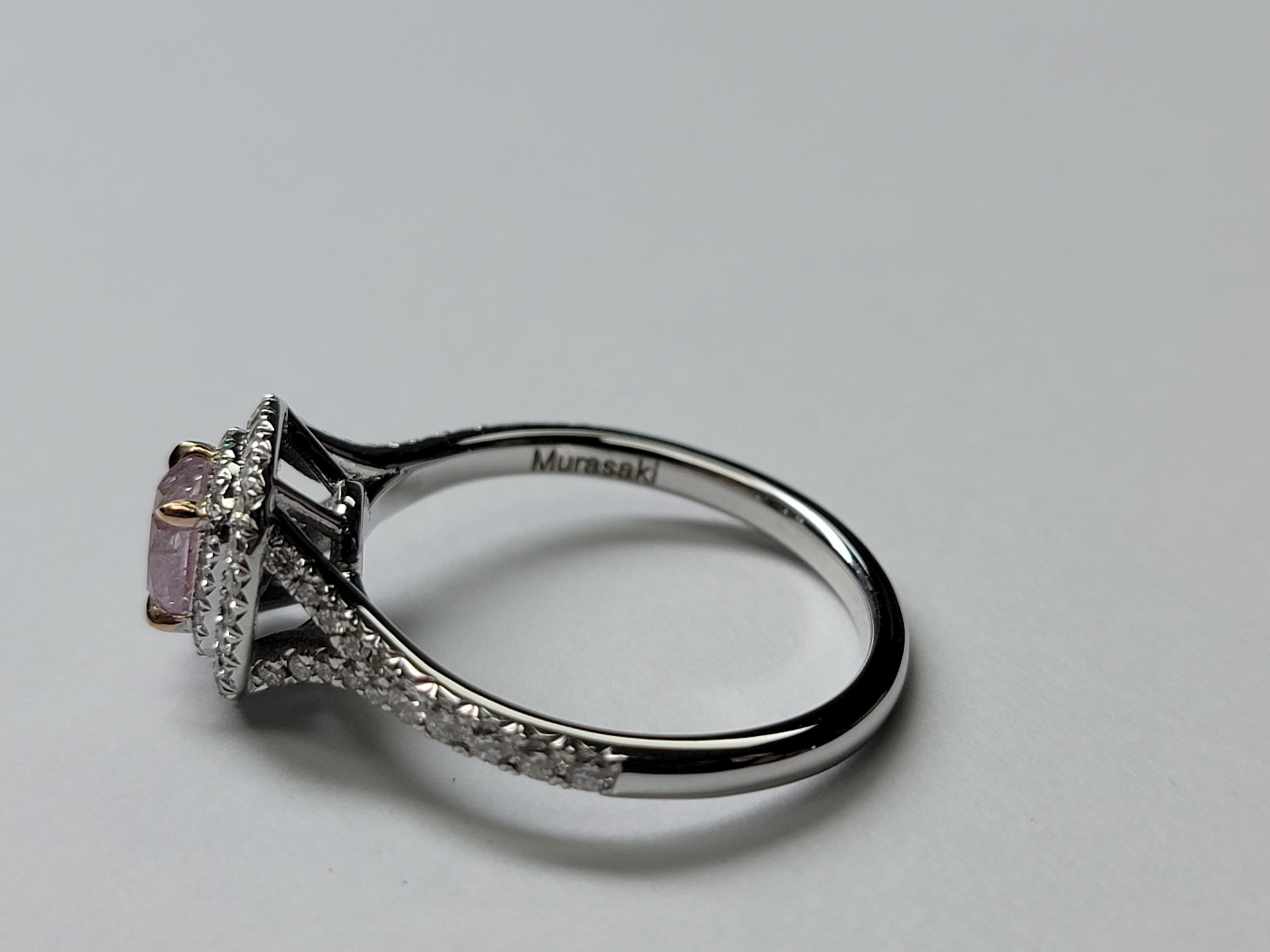For Sale:  Pink Cushion 0.51cts GIA Certified Diamond Ring with diamonds halo & 18K WH Gold 10