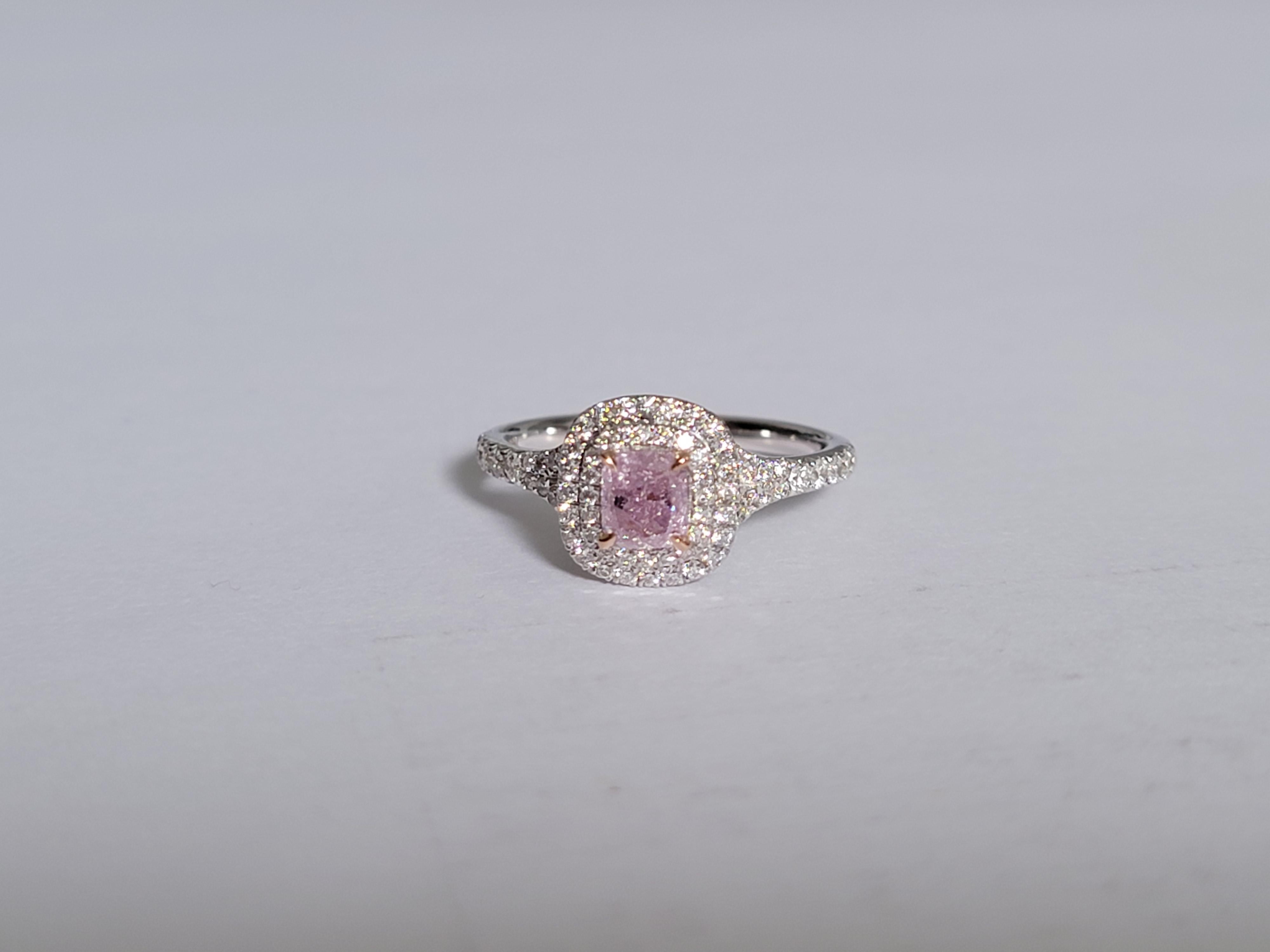 For Sale:  Pink Cushion 0.51cts GIA Certified Diamond Ring with diamonds halo & 18K WH Gold 2