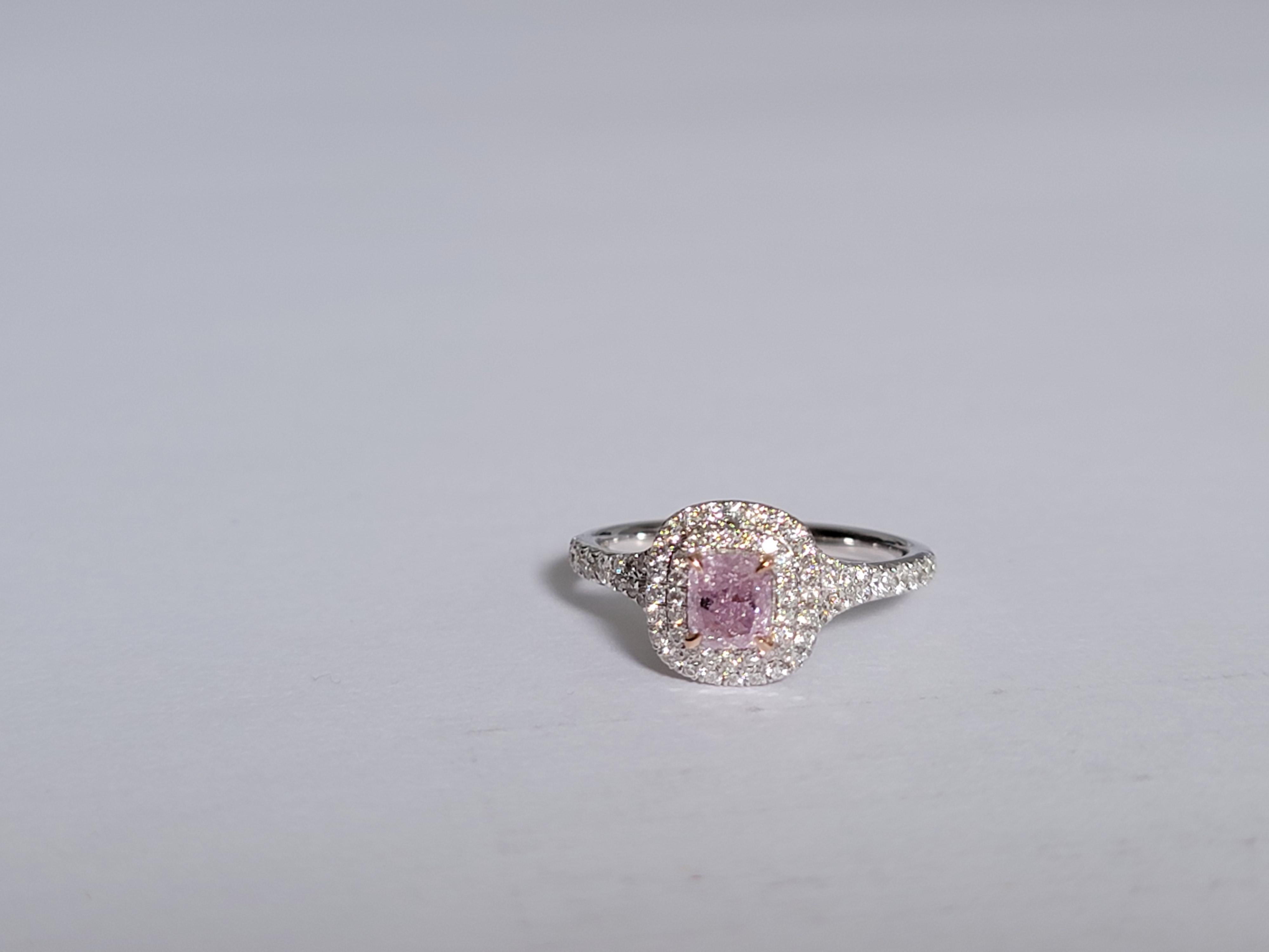 For Sale:  Pink Cushion 0.51cts GIA Certified Diamond Ring with diamonds halo & 18K WH Gold 3