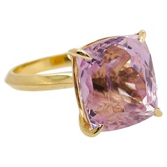 5ct Pink Cushion Cut Kunzite Ring with Pink Sapphire Set in 18ct Yellow Gold