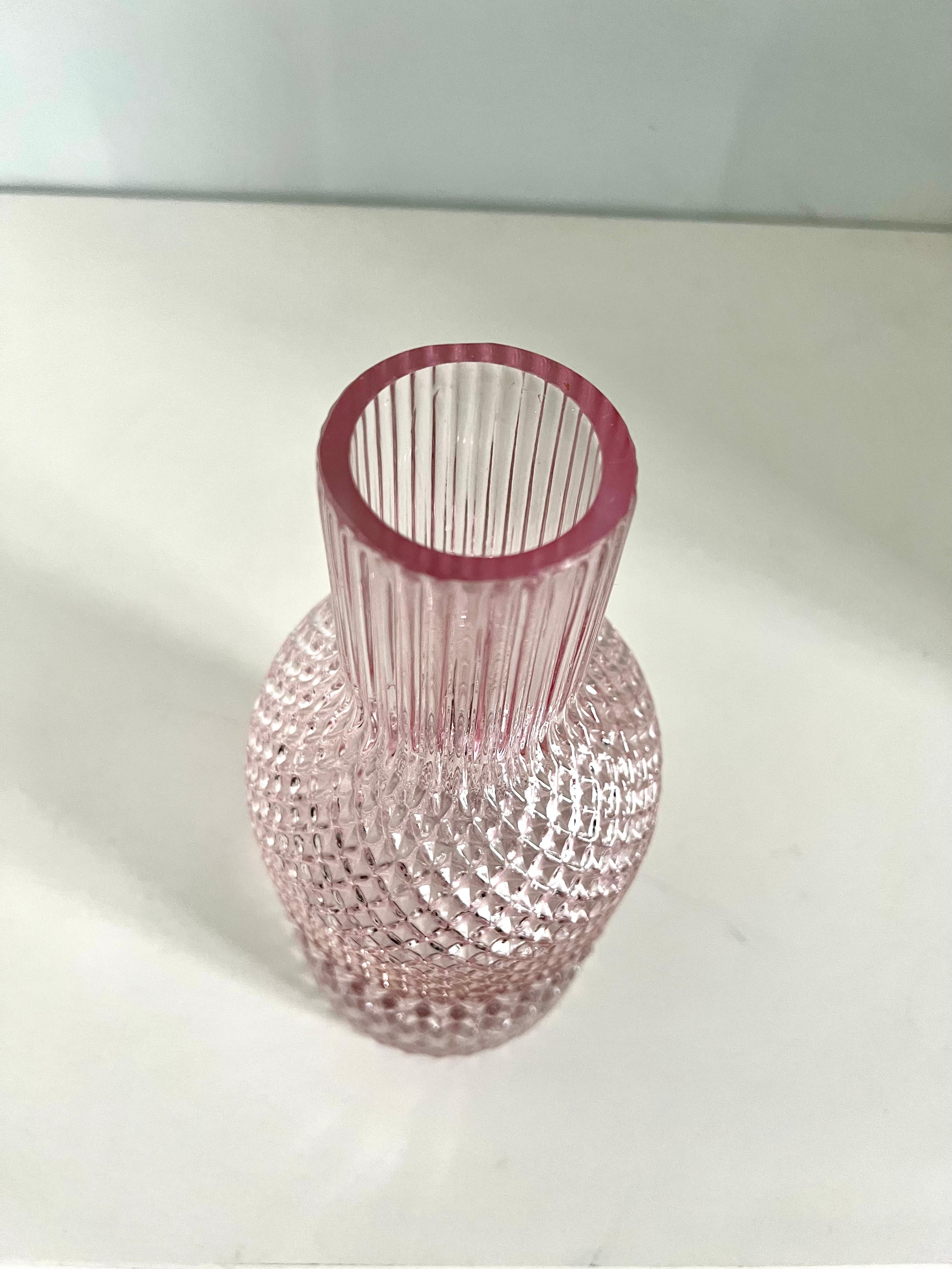 Pink Cut Glass Water Pitcher For Sale 1