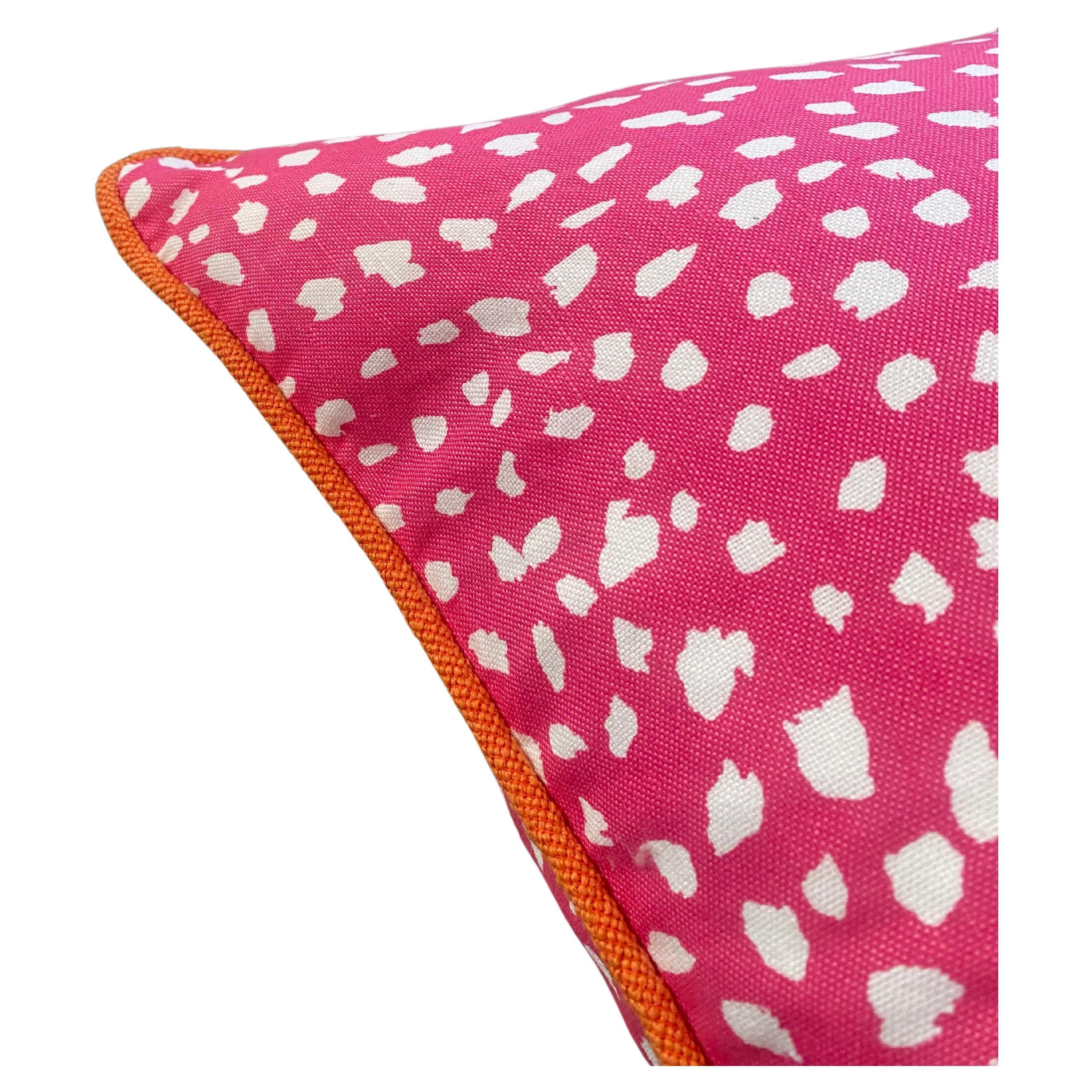Pink Dalmation Dot Cotton Pillow with Orange Terry Piping For Sale 1