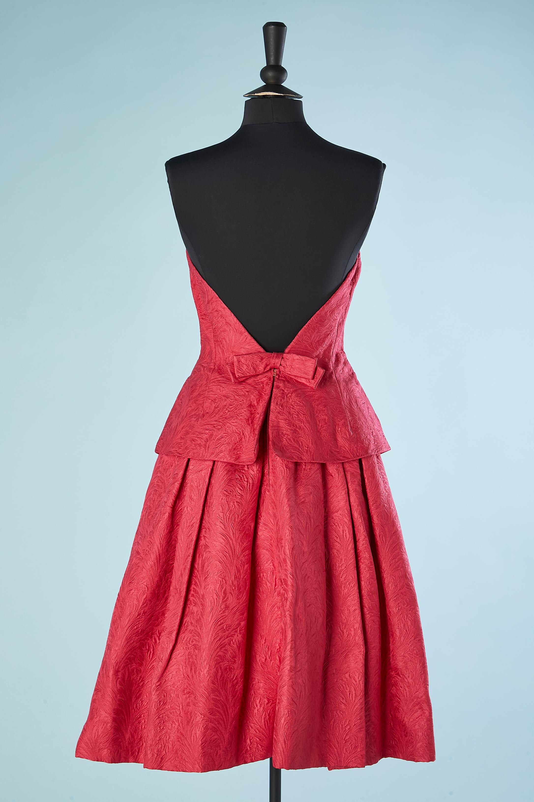 Pink damask bustier cocktail dress Circa 1950's  For Sale 1