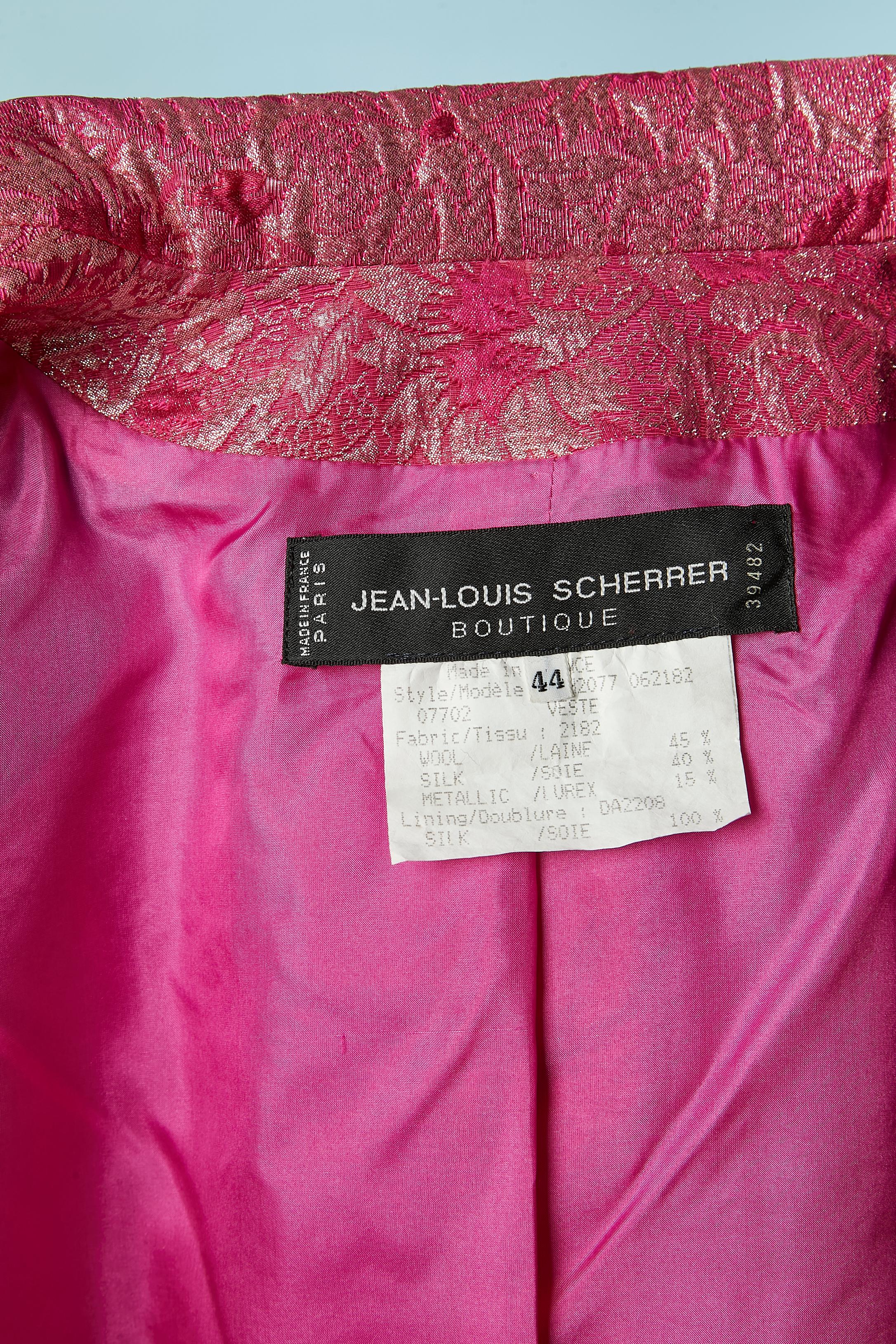 Pink damask evening skirt suit with rhinestone button Jean-Louis Scherrer For Sale 6