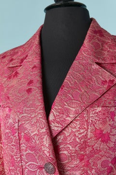 Pink damask evening skirt suit with rhinestone button Jean-Louis Scherrer