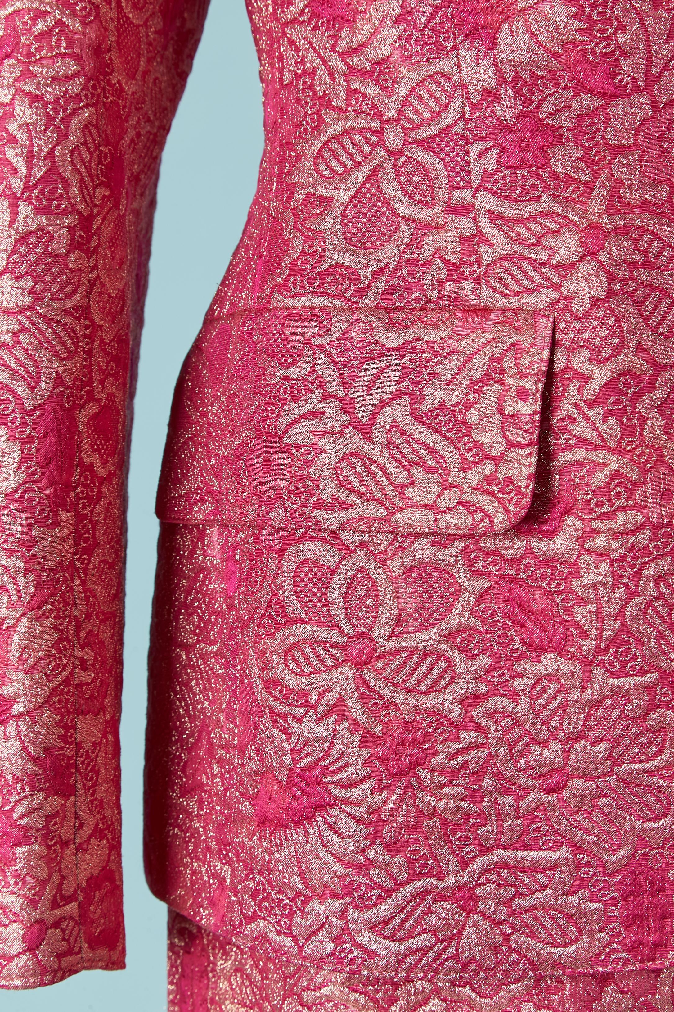 Women's Pink damask evening skirt suit with rhinestone button Jean-Louis Scherrer For Sale
