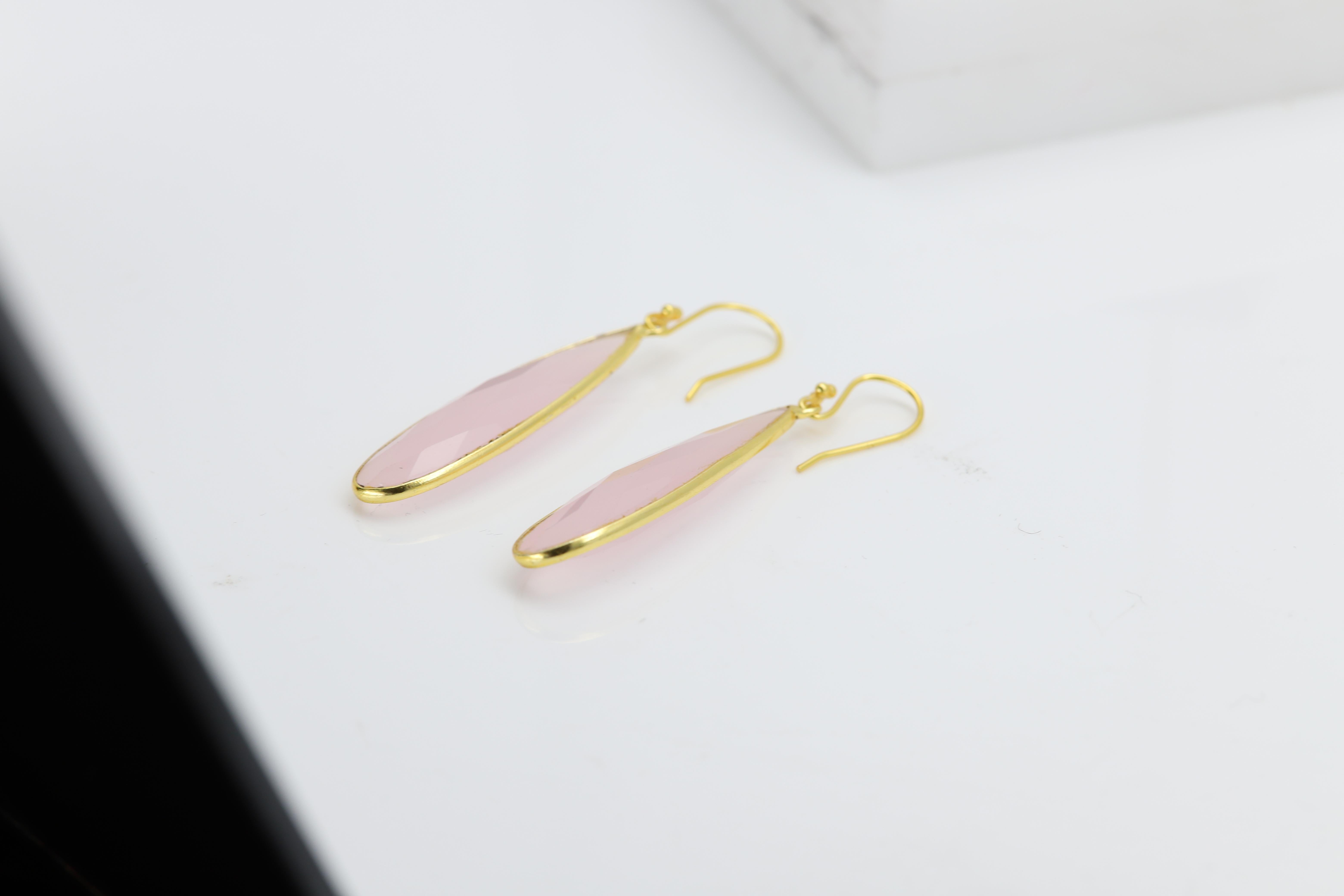 Pear Cut Pink Dangle Earrings Sterling Silver Rose Quartz Earring For Sale