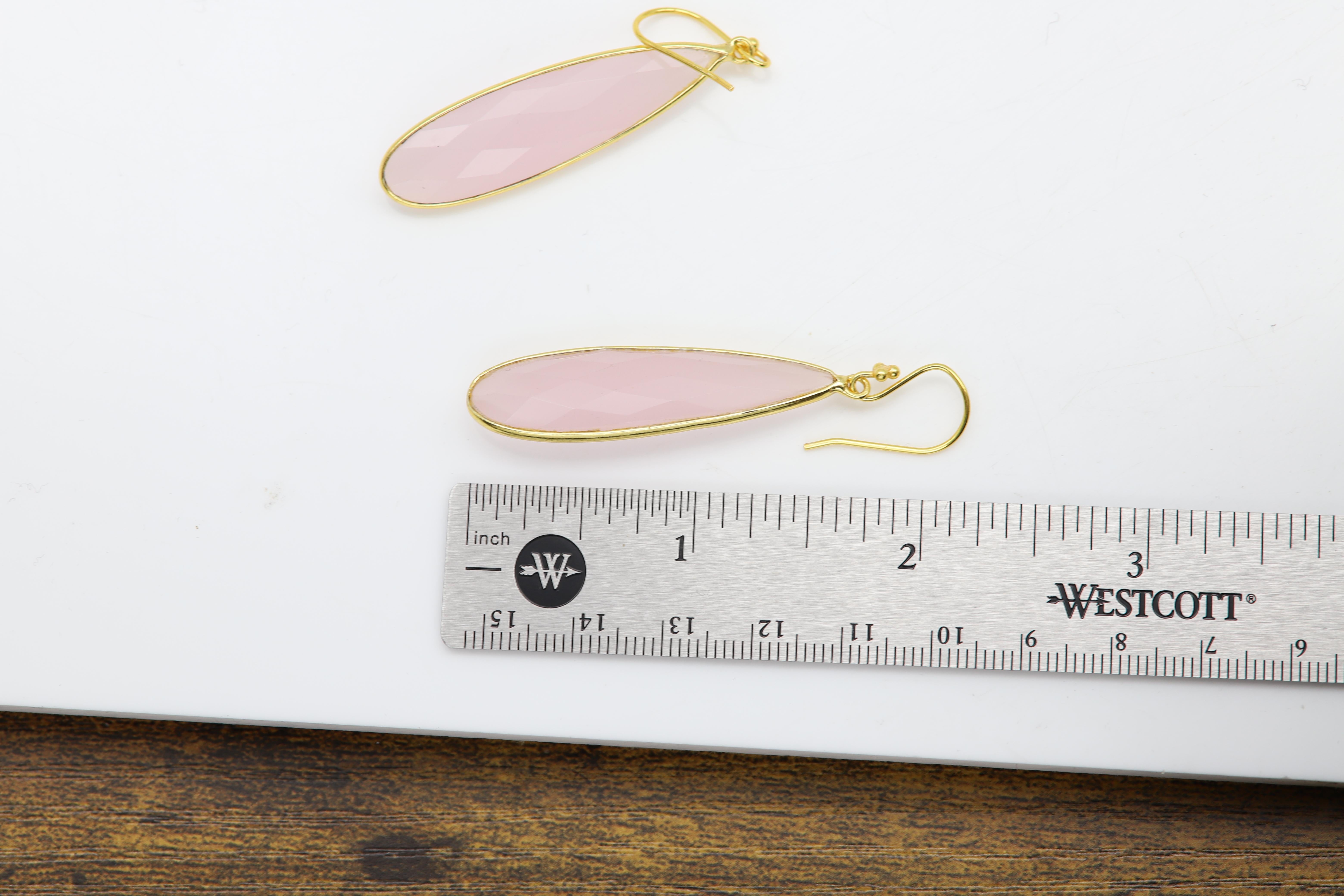 Pink Dangle Earrings Sterling Silver Rose Quartz Earring In New Condition For Sale In Brooklyn, NY