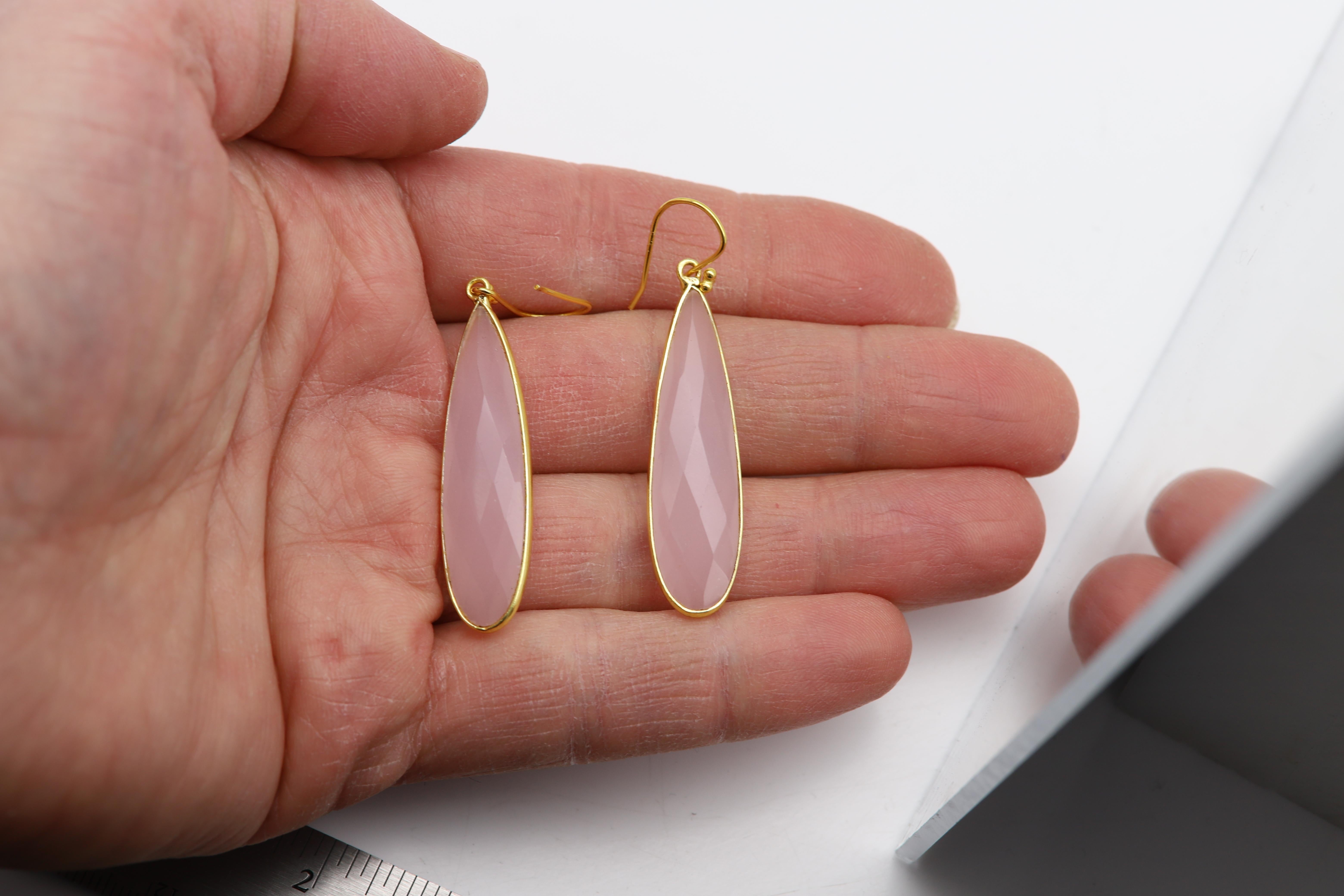 Women's Pink Dangle Earrings Sterling Silver Rose Quartz Earring For Sale