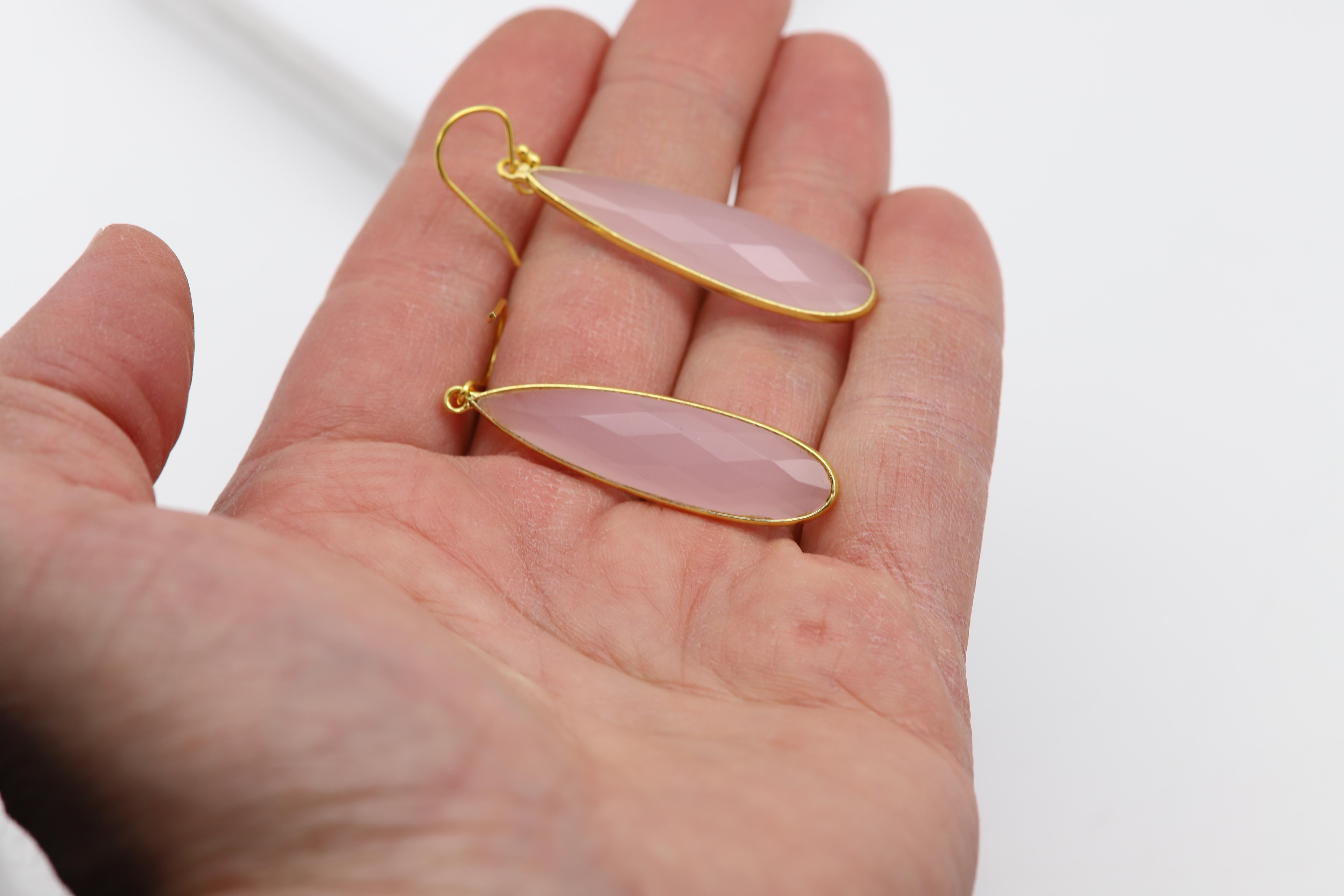 Pink Dangle Earrings Sterling Silver Rose Quartz Earring For Sale 1