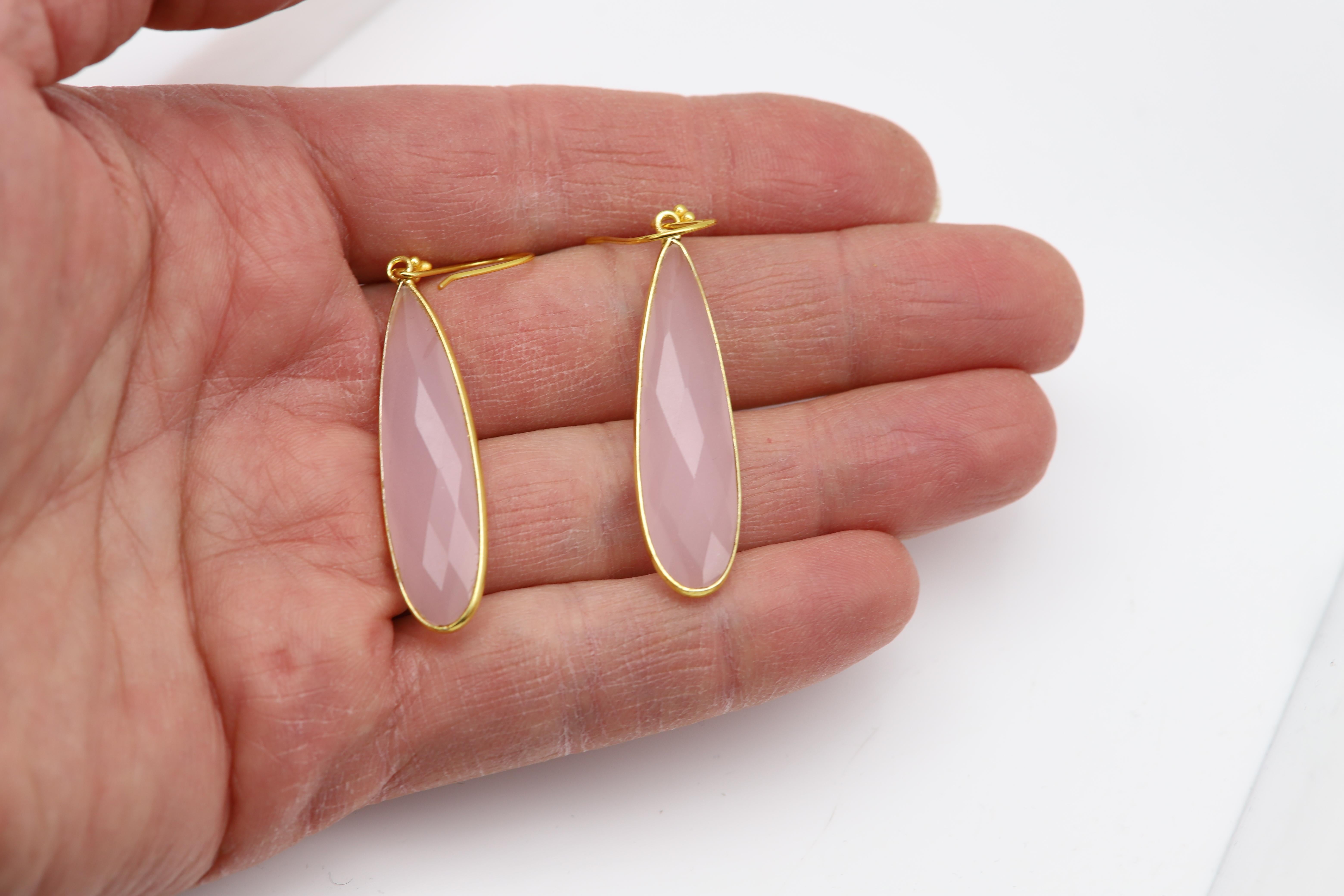 Pink Dangle Earrings Sterling Silver Rose Quartz Earring For Sale 2