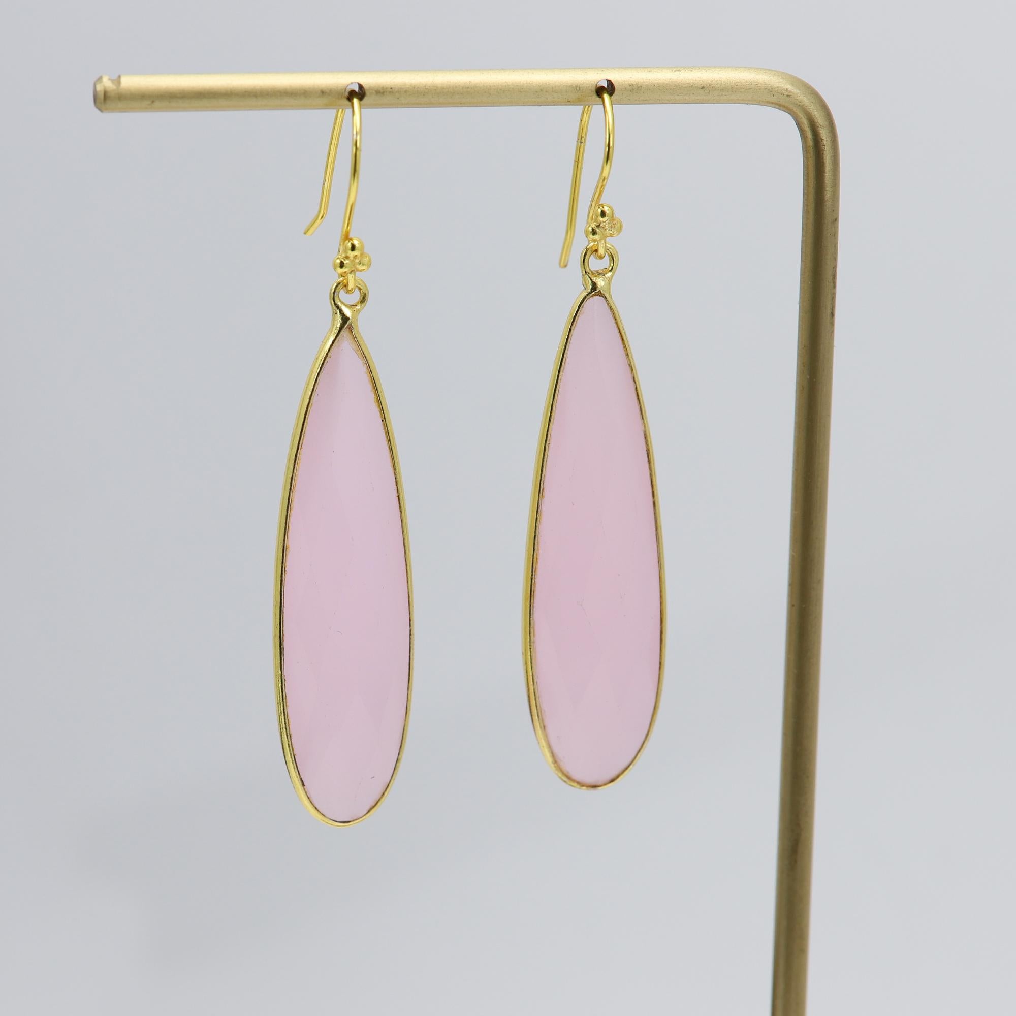 Pink Dangle Earrings Sterling Silver Rose Quartz Earring For Sale 3