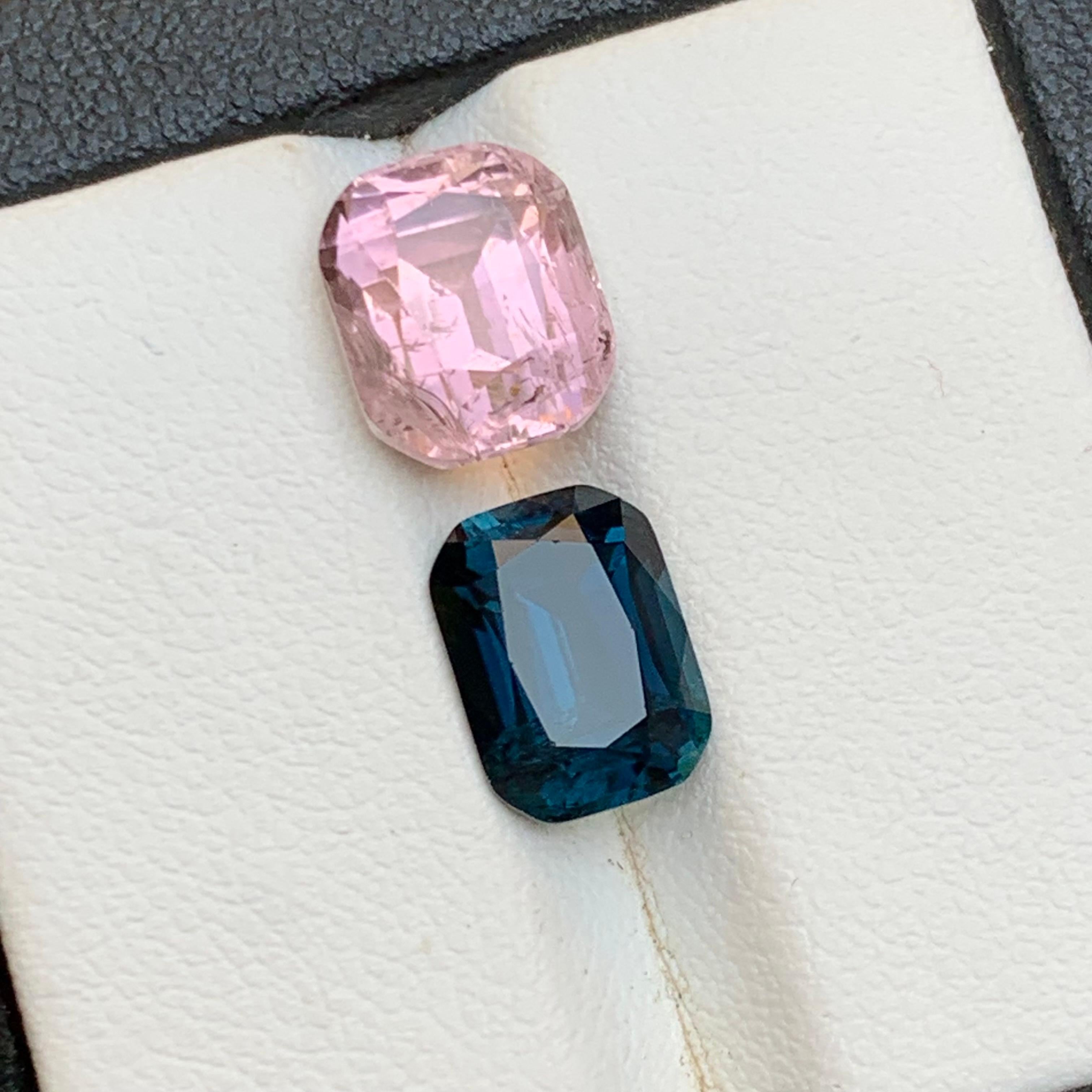 Taglio cuscino Tormalina blu indicolite rosa e scura 6,58 carati - Gemme naturali sfuse - Gioielli in vendita